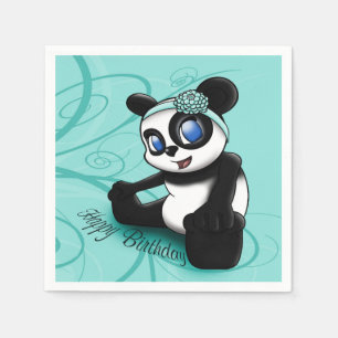 "Türkis-Panda-Blumen" Geburtstags-Papierserviette Serviette