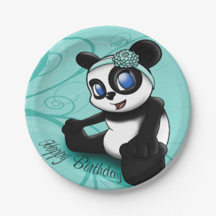 Türkis-Panda-Blumengeburtstags-Papier-Teller Pappteller