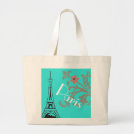 Türkis Paris Shopping oder Beach Bag Jumbo Stoffbeutel