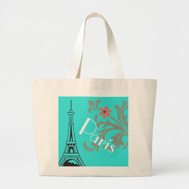 Türkis Paris Shopping oder Beach Bag Jumbo Stoffbeutel (Vorne)