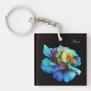 Türkis Pastell Rainbow Rose Schlüsselanhänger