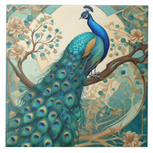 Türkis Peacock Bird Kunst, Dichtung und Musik Fliese