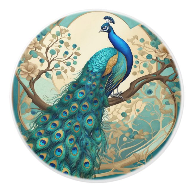 Türkis Peacock Bird Kunst, Dichtung und Musik Keramikknauf (Vorderseite)