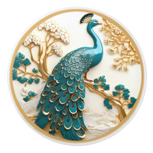 Türkis Peacock Gold Zweig Weiße Blume Keramikknauf