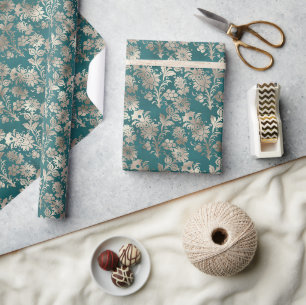 Türkis Pearl Champagne Floral Geschenkpapier