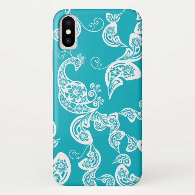 Türkis-Pfau-Blumenpaisley-elegantes stilvolles Case-Mate iPhone Hülle (Rückseite)