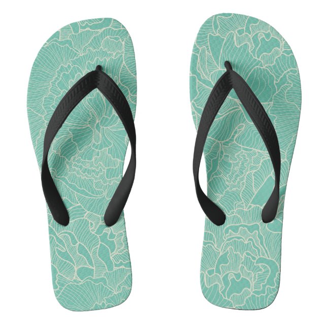 Türkis-Pfingstrosen-Muster Flip Flops (Fußbett)