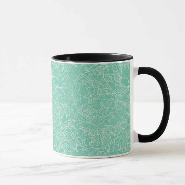 Türkis-Pfingstrosen-Muster Tasse (Rechts)