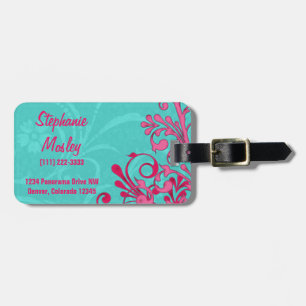Türkis Pink Abstrakt floral Personalisiert Gepäckanhänger