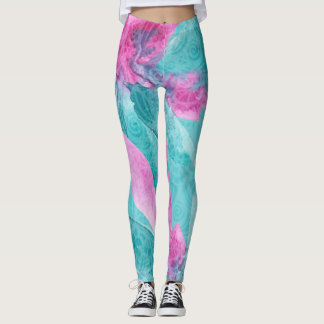 Türkis Pink Abstrakt Hawaiianische Blume Leggings