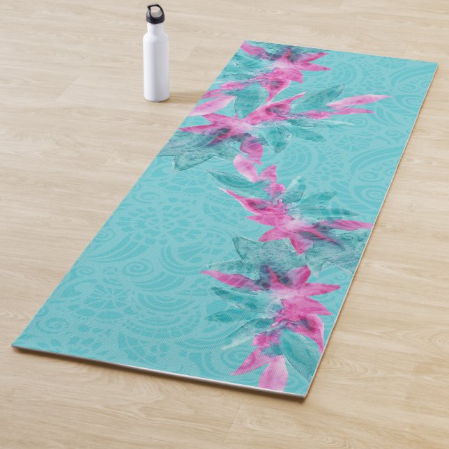 Türkis Pink Abstrakt Hawaiianische Blume Yogamatte (Beispiel)
