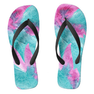 Türkis Pink Abstrakt Hawaiisch Flip Flops