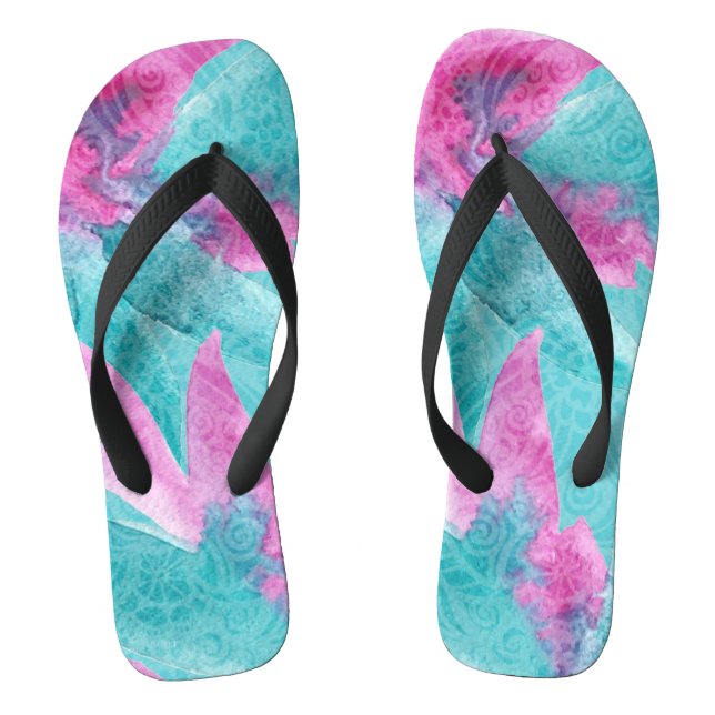 Türkis Pink Abstrakt Hawaiisch Flip Flops (Fußbett)