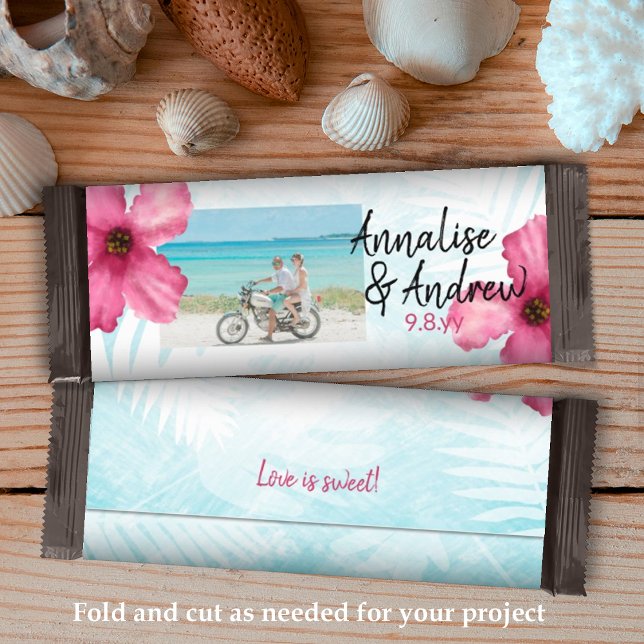 Türkis Pink Hibiskus Hochzeit Candy Bar Wrapper (pink hibiscus tropical wedding candy chocolate bar personalized wrapper budget diy alternative candy)