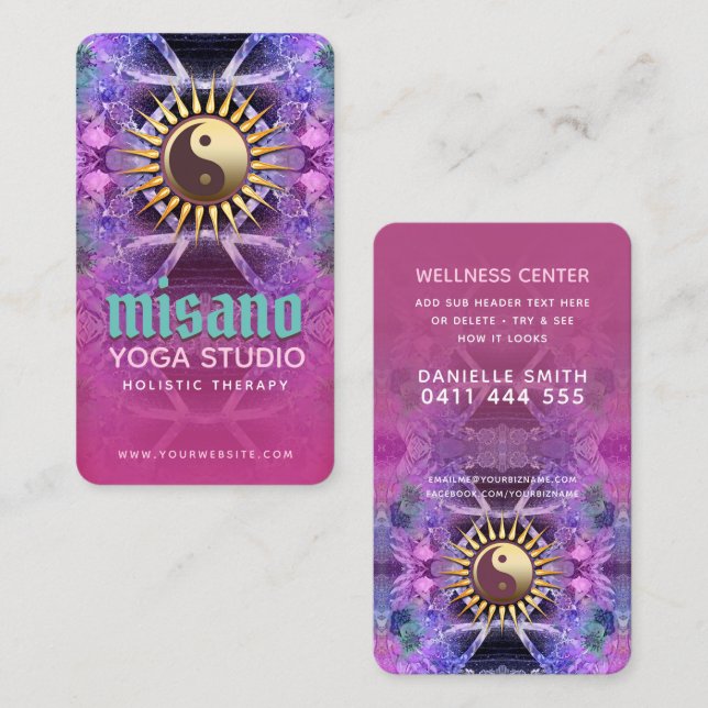 Türkis Pink Lila Yin Yang Holistic Yoga Visitenkarte (Vorne/Hinten)