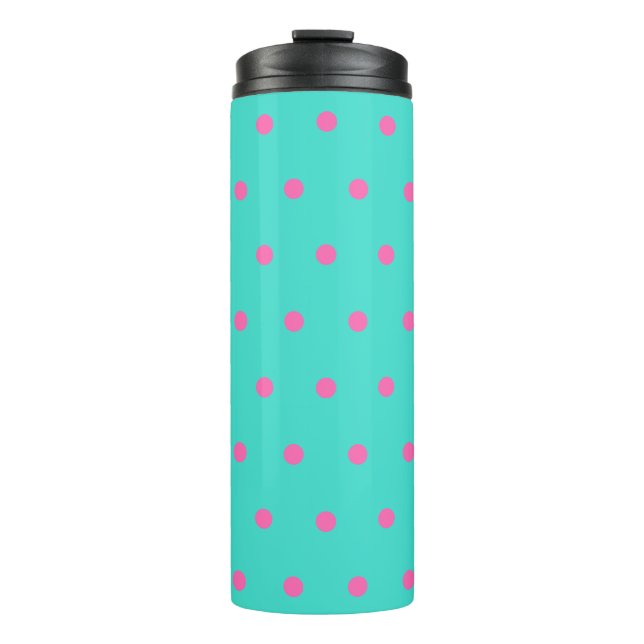 Türkis pink Polka Dots Thermosbecher (Vorderseite)