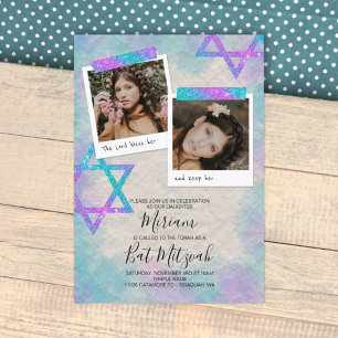 Türkis & Pink Scrapbook Bat Mitzvah Einladung