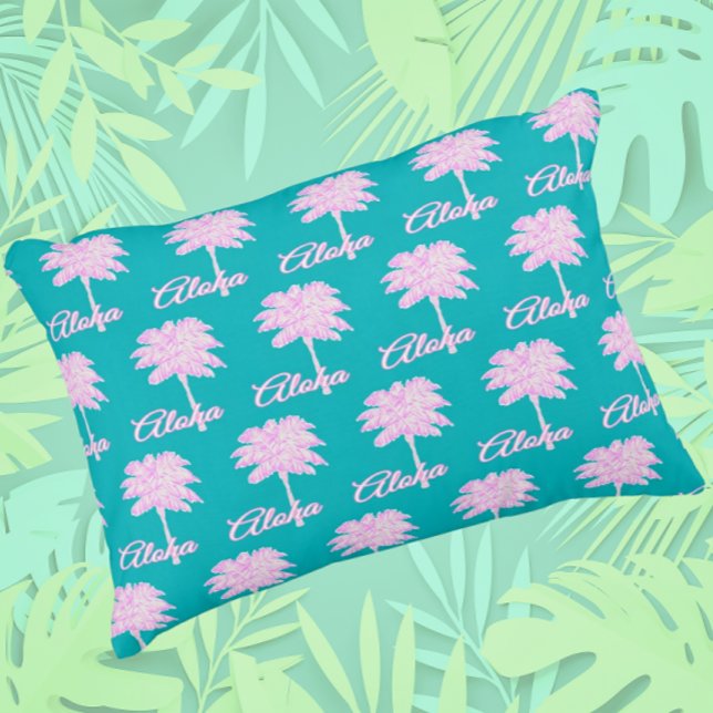 Türkis Pink Weiße Palme Aloha Tropisch Dekokissen (Dream of Hawaii!)