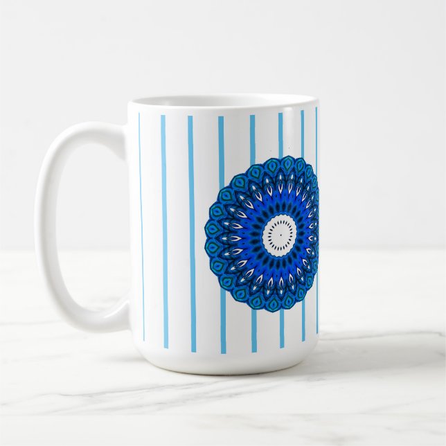 Türkis Pinstriped Blue Mandala Tasse (Links)