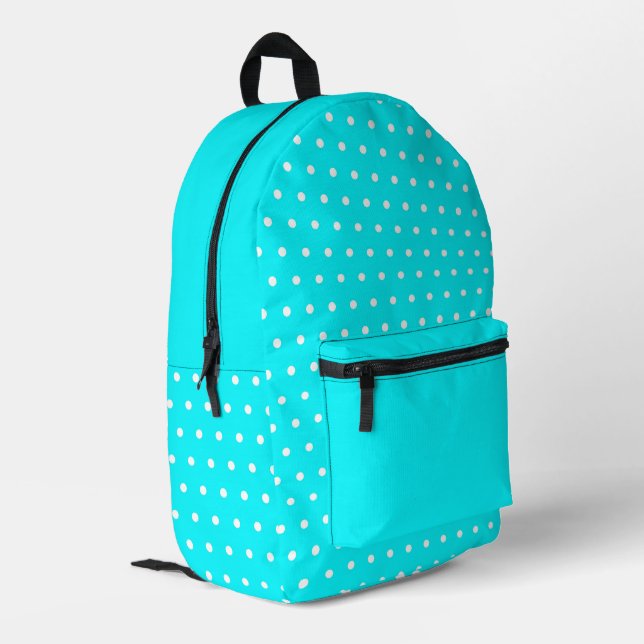 Türkis Polka Dot - Bold Style Bedruckter Rucksack (Rückseitige Ecke links)