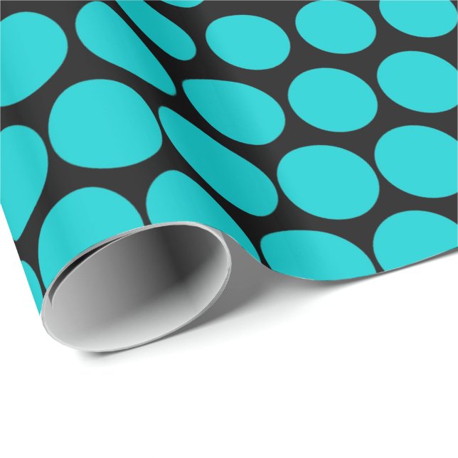 Türkis Polka Dot Modernes Schwarz Geschenkpapier (Rolleneckpunkt)