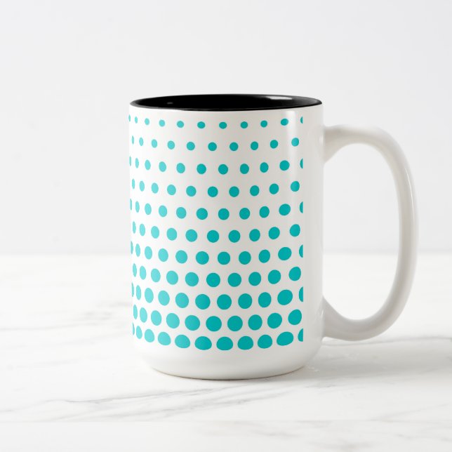 Türkis Polka Dots Modern White Zweifarbige Tasse (Rechts)