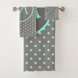 Türkis-Polka-Punkte mit Monogramm grau Badhandtuch Set