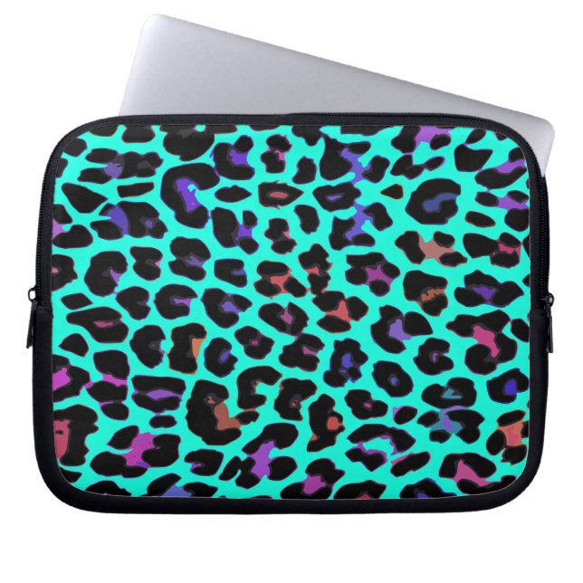 Türkis-Pop-Leopard-Druck Laptopschutzhülle (Vorderseite)
