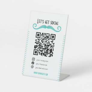 Türkis QR-Code Barbier Shop Scanne mich Social Med Sockelschild