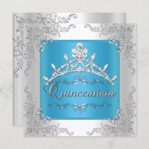Türkis Quinceanera 15. Geburtstag Silver Tiara Einladung