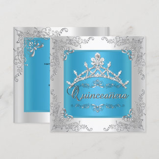 Türkis Quinceanera 15. Geburtstag Silver Tiara Einladung