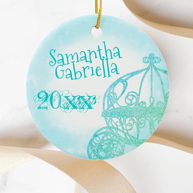 Türkis Quinceanera Keepake Weihnachtsschmuck (light turquoise aqua aquamarine christmas photo ornament quinceanera princess gift horse carriage)