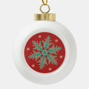 Türkis Red Gold Weihnachtsschneeflocke Keramik Kugel-Ornament
