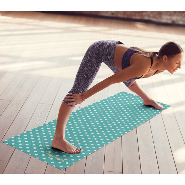 Türkis Retro Chic Polka Dots Monogram Übung Yogamatte (Turquoise Retro Chic Polka Dots Monogram Exercise Yoga Mat)