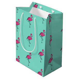 Türkis Retro Rosa Flamingo Geschenktasche Mittlere Geschenktüte
