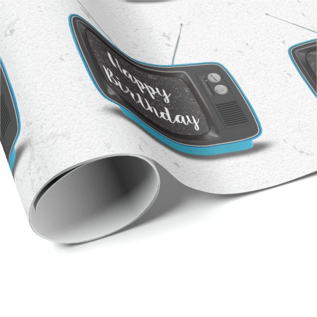 Türkis Retro TV Geburtstag Geschenkpapier (Rolleneckpunkt)