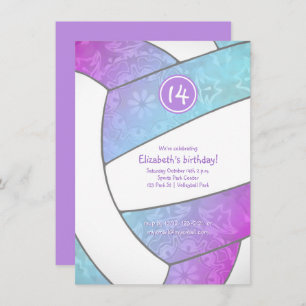 Türkis rosa lila Volleyball Geburtstag Einladung