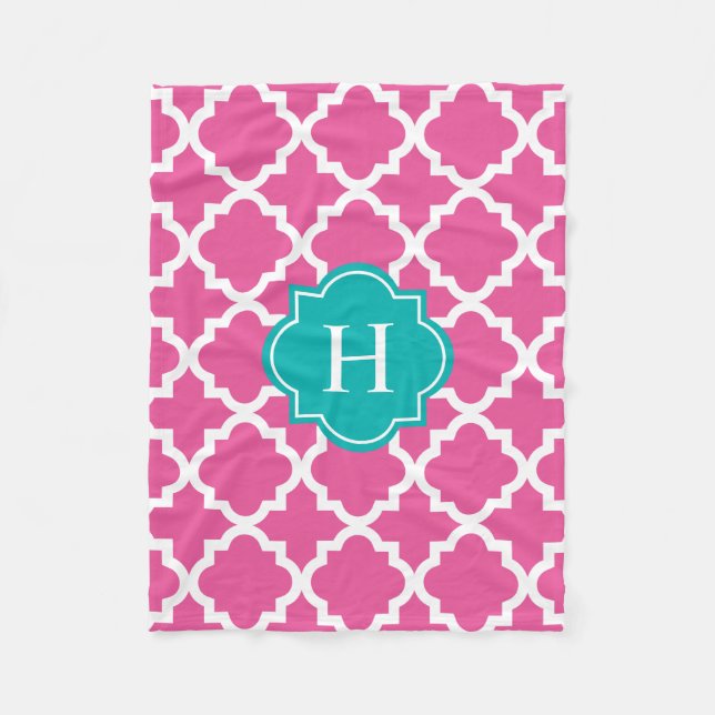 Türkis-Rosa-Monogramm | Fleece Blanket (Vorderseite)