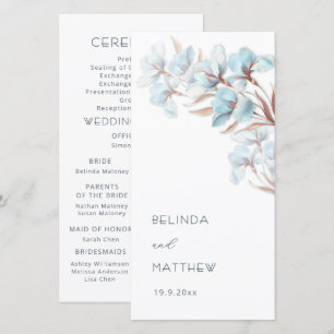 Türkis-Roségold-Blumen Hochzeitsprogramm