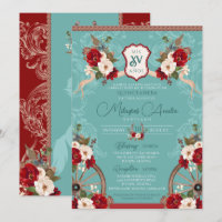 Türkis & Rot Elegantes Barock Charra Quinceñera