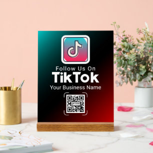 Türkis-roter TikTok-QR-Code Geschäftsname Folgen S Acrylschild