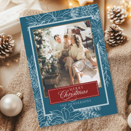 Türkis Rotes botanisches Frohe Weihnachtsfest Foto Feiertagskarte