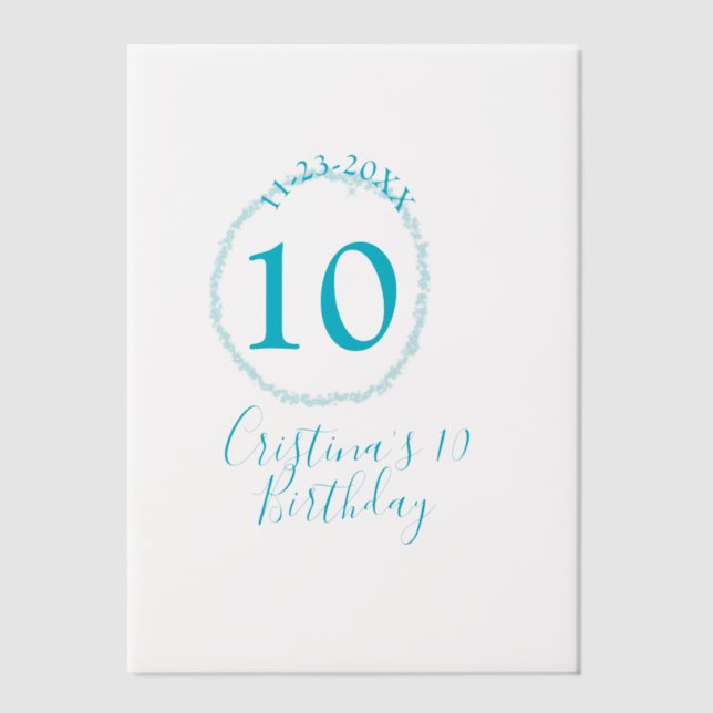 Türkis. Runder Glitzer 10. Geburtstag kühl (Vorderseite)