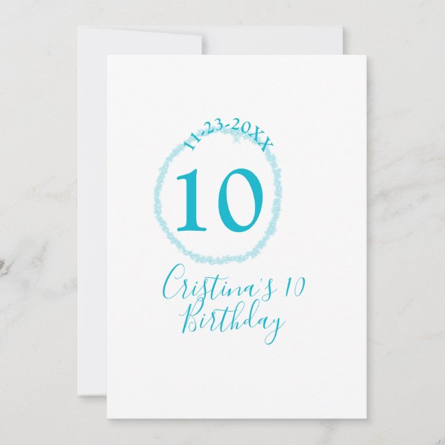 Türkis. Runder Glitzer 10. Geburtstag kühl Einladung (Vorderseite)