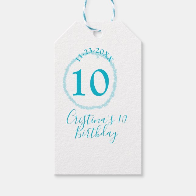 Türkis. Runder Glitzer 10. Geburtstag kühl Geschenkanhänger (Vorderseite)