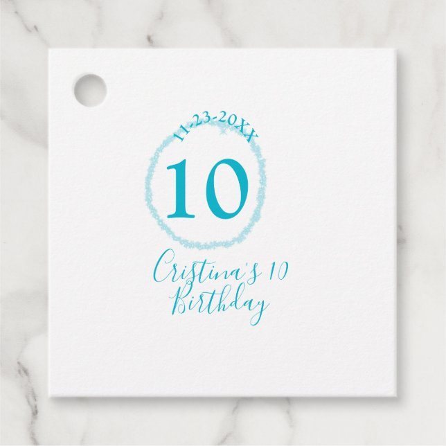 Türkis. Runder Glitzer 10. Geburtstag kühl Geschenkanhänger (Vorderseite)