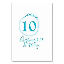 Türkis. Runder Glitzer 10. Geburtstag kühl Tischnummer