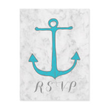 Türkis Rustic Anchor Wedding RSVP Postcard