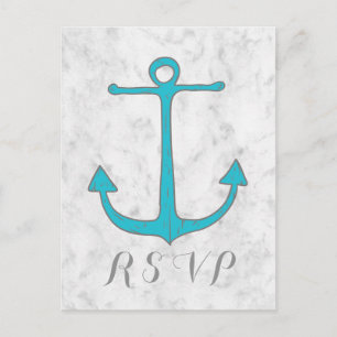 Türkis Rustic Anchor Wedding RSVP Postcard Einladungspostkarte