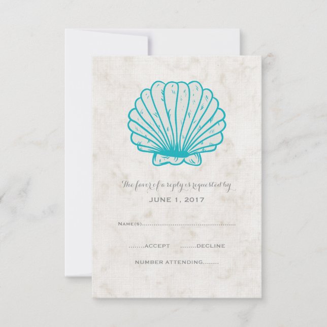 Türkis Rustic Seashell Wedding RSVP Card (Vorderseite)